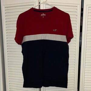 Hollister Men's Red, White & Navy Colorblock Crew Tee